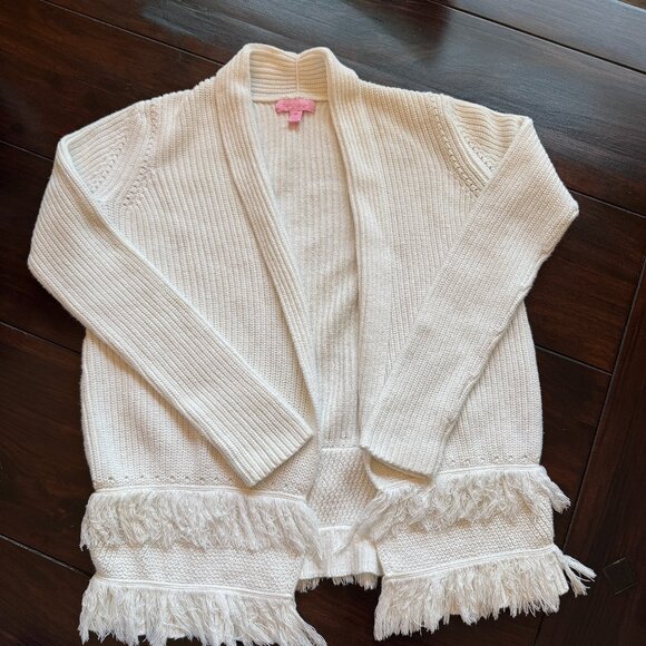 Lily Pulitzer White Fringed Cardigan, Size XS - Picture 1 of 8